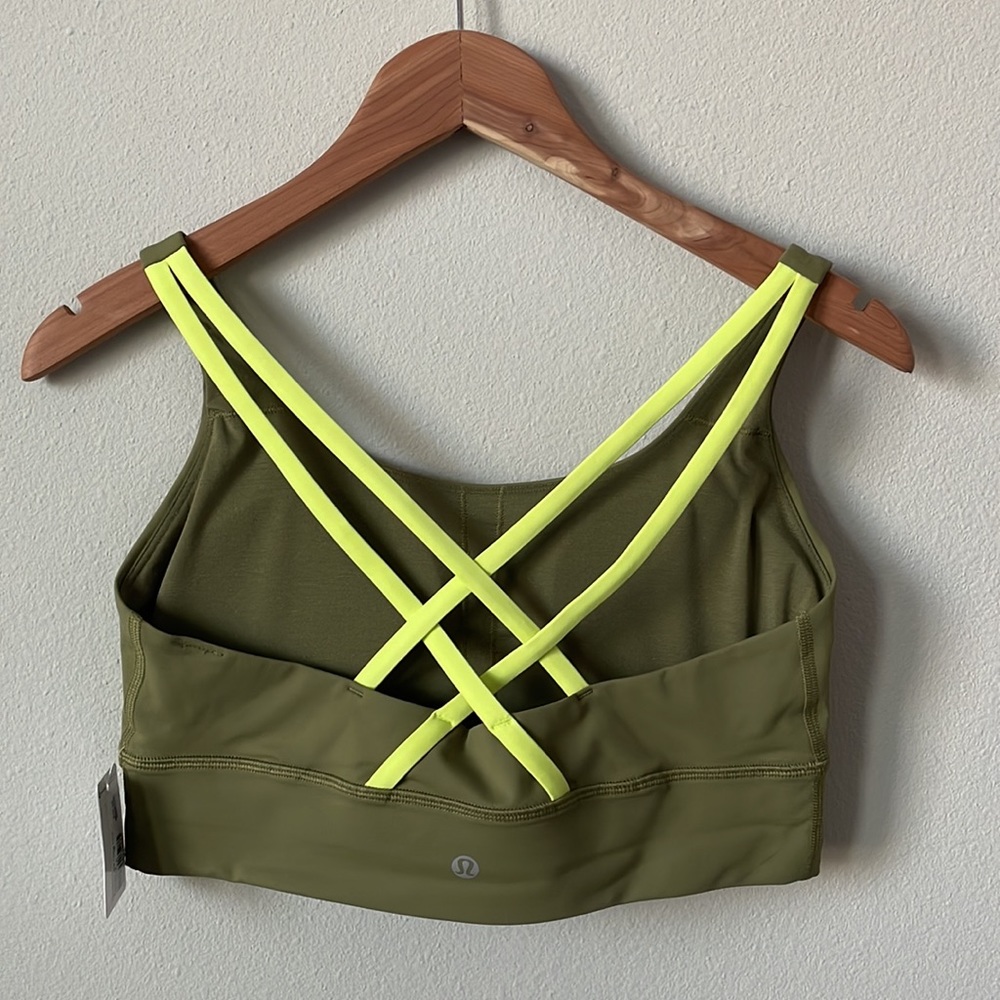 NWT Lululemon Energy Longline Bra Bronze Green / Electric Lemon Size 8